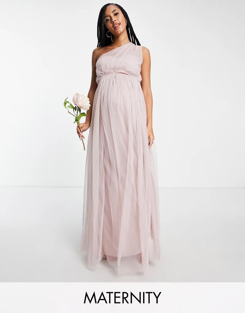 Розовое платье макси из тюля на одно плечо для беременных Anaya With Love