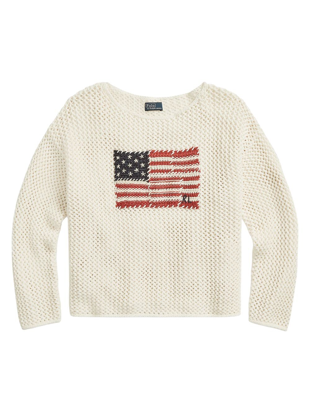 

Хлопковый свитер с флагом Polo Ralph Lauren, кремовый, Бежевый