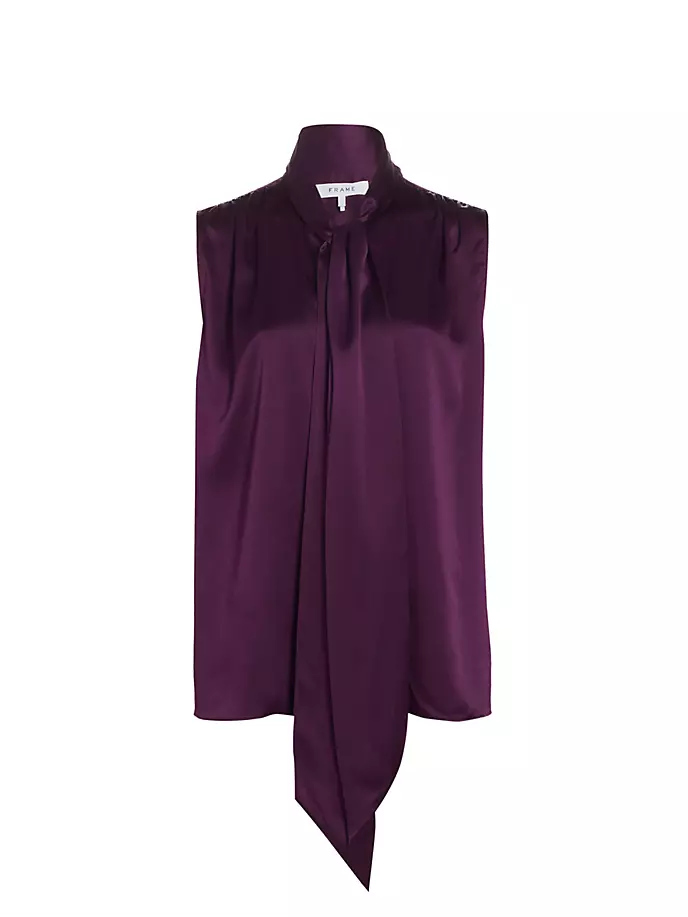Шелковая блузка без рукавов Femme с воротником-стойкой Frame, цвет plum
