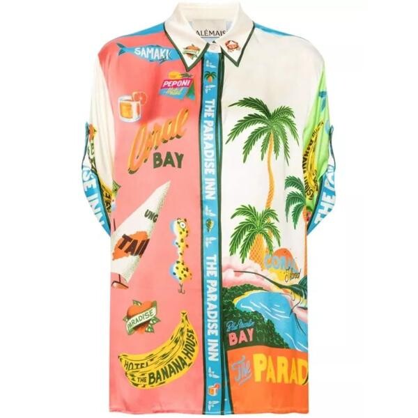 

Футболка x alan berry rhys paradiso-print silk shirt Alemais, мультиколор
