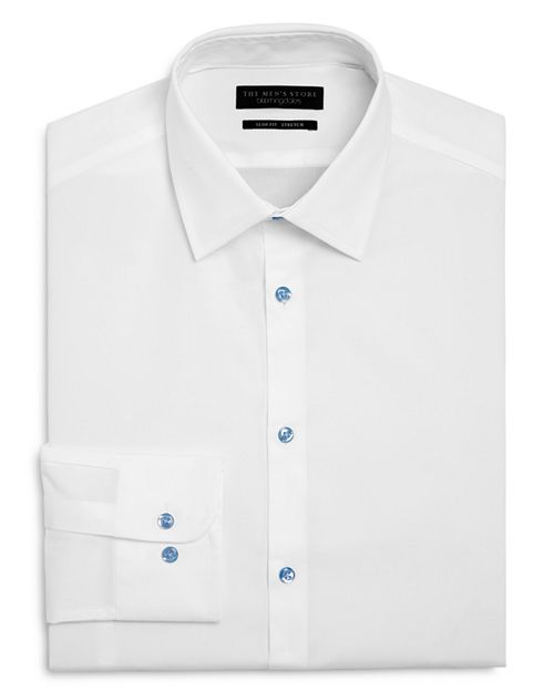 

Однотонная классическая рубашка стрейч узкого кроя The Men's Store at Bloomingdale's, цвет White