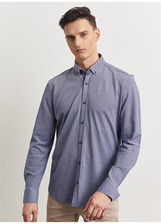

Slim Fit Темно-синяя мужская рубашка Altınyıldız Classic