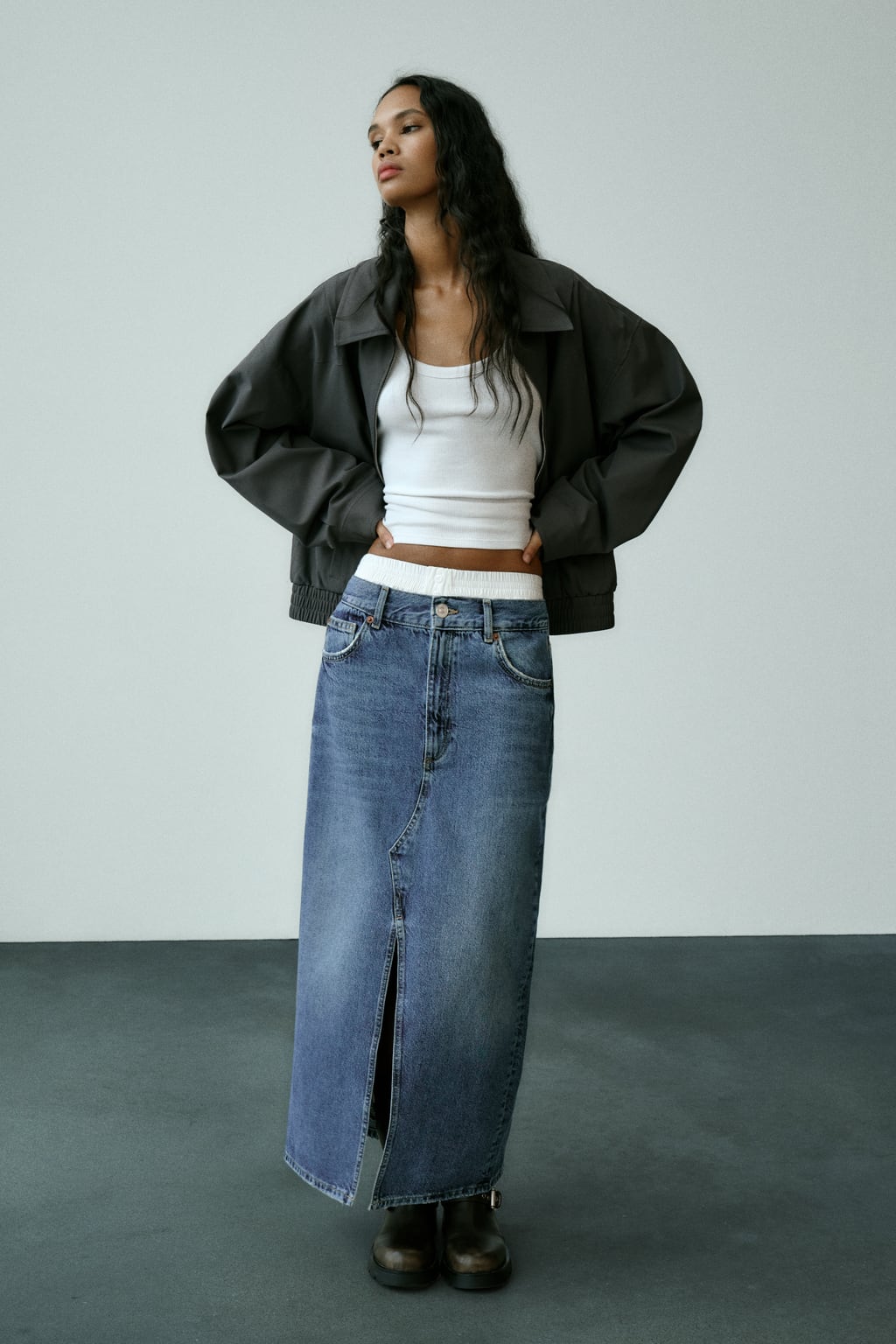 

Джинсовая юбка Trf с боксерскими деталями ZARA, синий