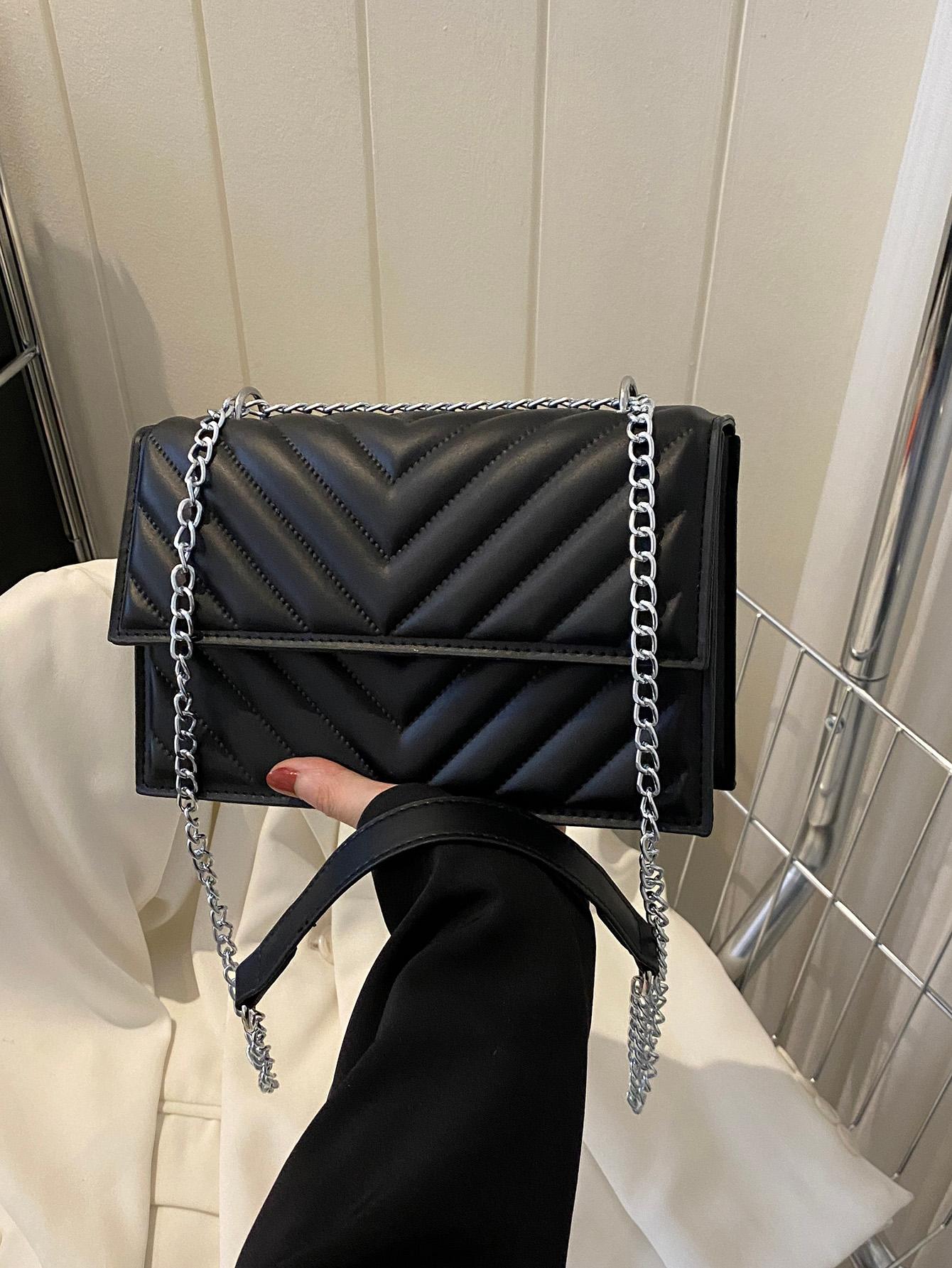Легкая деловая повседневная минималистичная стеганая сумка с цепочкой и квадратной цепочкой для девочек-подростков, черный