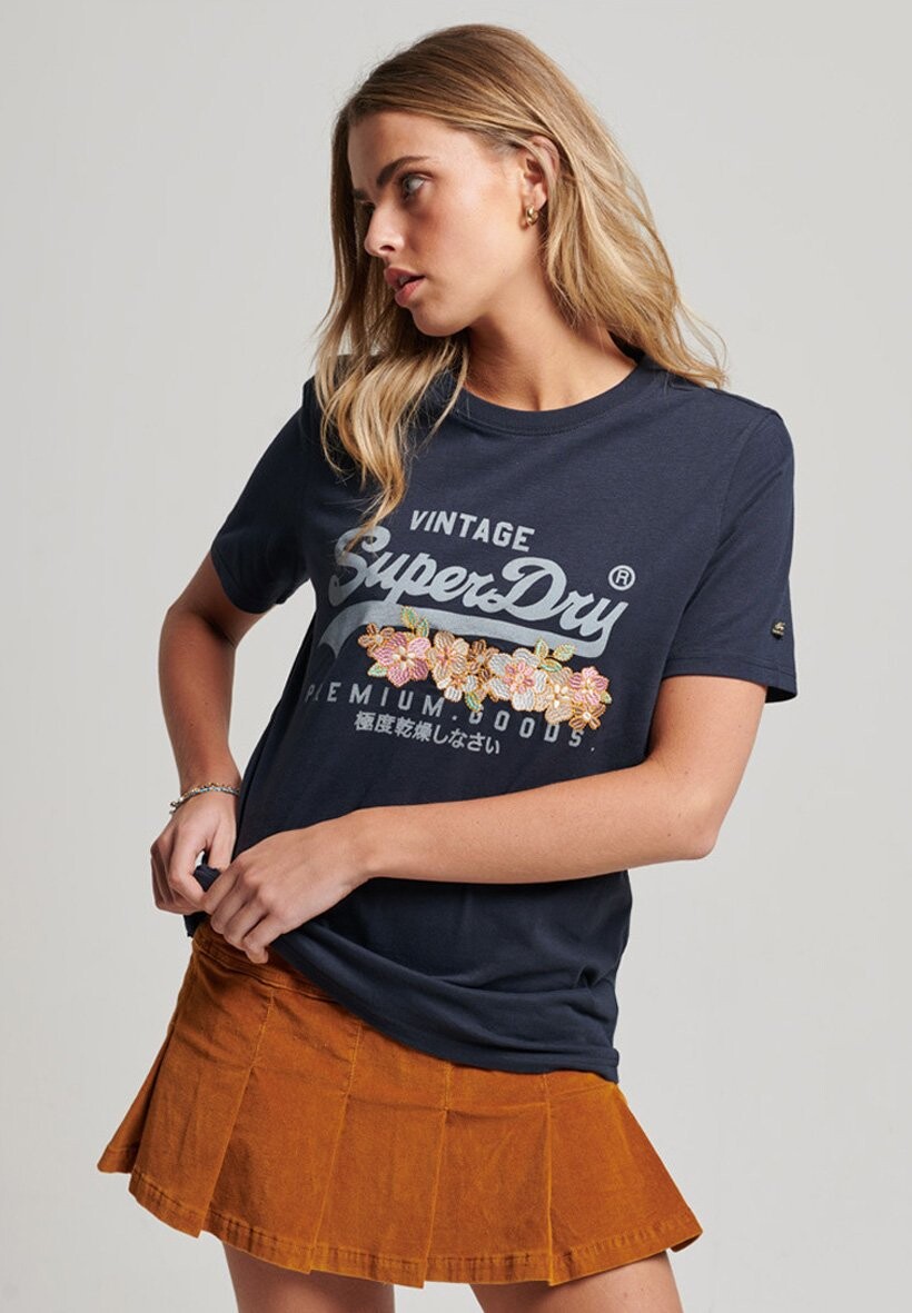 

футболка с принтом Superdry VINTAGE LOGO PREMIUM FLORAL, темно-синий