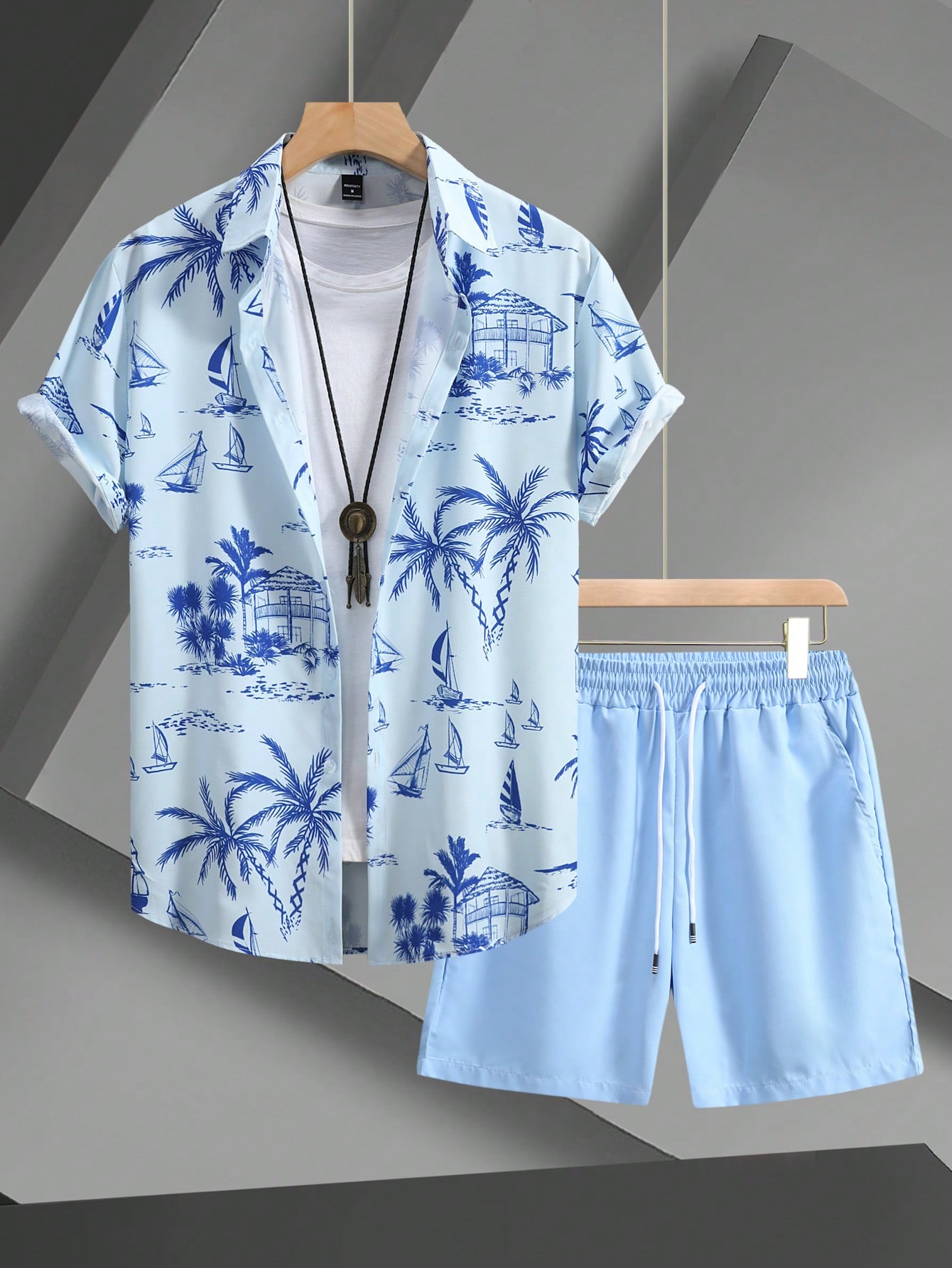 Мужская рубашка с короткими рукавами и принтом кокосовой пальмы Manfinity RSRT, голубые