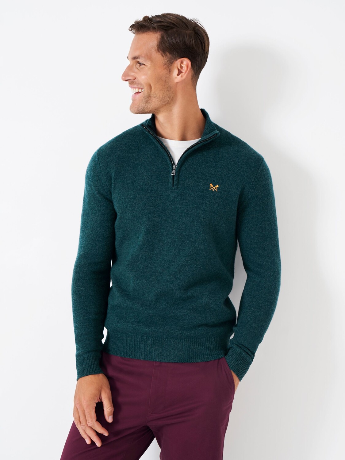 

Джемпер на молнии из мулине из овечьей шерсти Crew Clothing, темно-синий