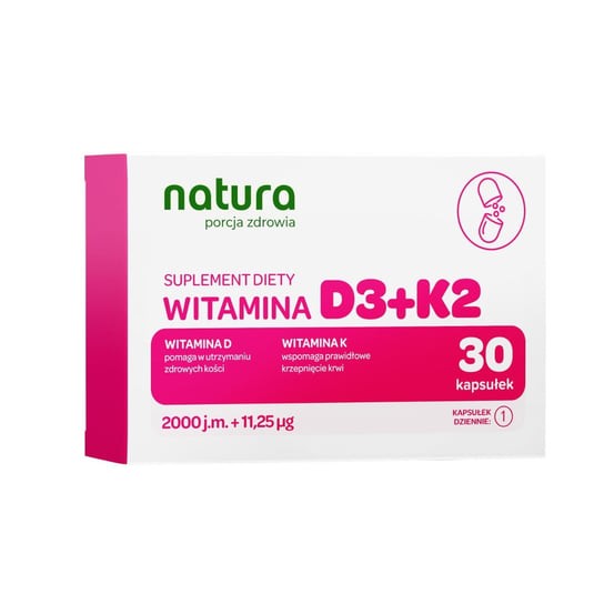 Natura Porcja Zdrowia, Биологически активная добавка, витамин D3+K2, 30 шт.