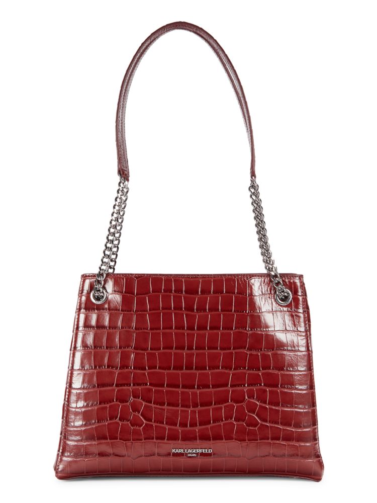 цена Кожаная сумка-тоут Charlotte с тиснением под крокодила Karl Lagerfeld Paris, цвет Mulled Wine
