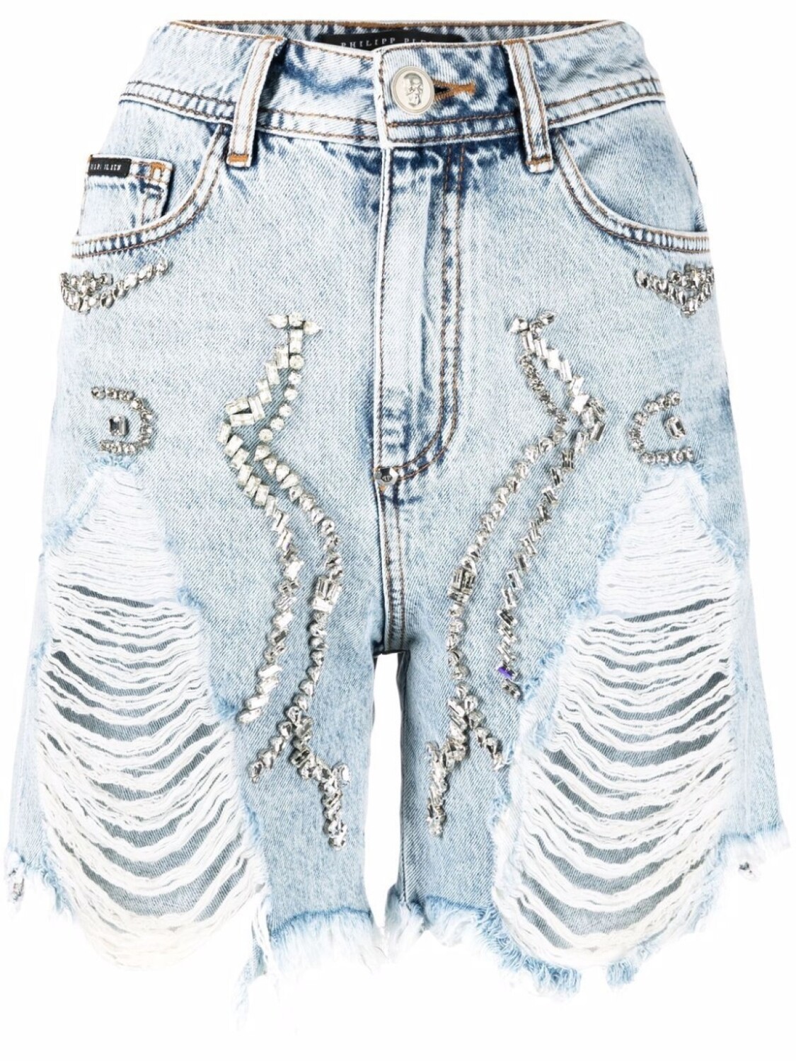 

Philipp Plein джинсовые шорты с прорезями, синий