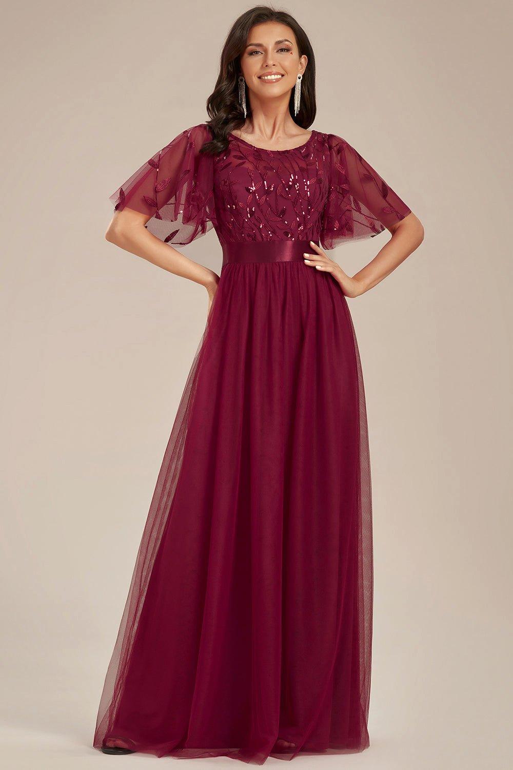 Женские трапециевидные платья с короткими рукавами и вышивкой длиной до пола, свадебные платья для гостей Ever Pretty, красный свадебное платье