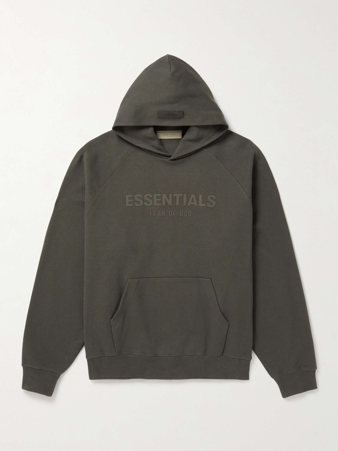 

Худи вафельной вязки с добавлением хлопка и аппликацией логотипа FEAR OF GOD ESSENTIALS, зеленый