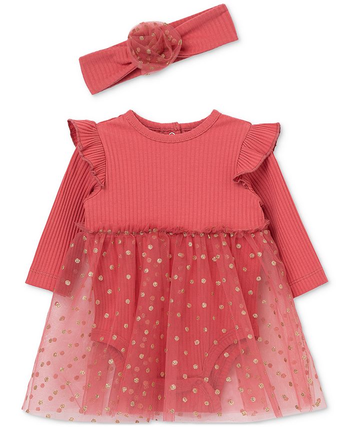 Платье-пачка для маленьких девочек, боди и повязка на голову, комплект из 2 предметов Little Me, красный