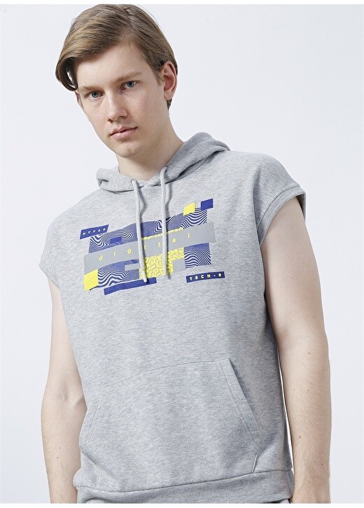 

Серая меланжевая мужская толстовка с капюшоном Regularfit и принтом Aeropostale, Серый