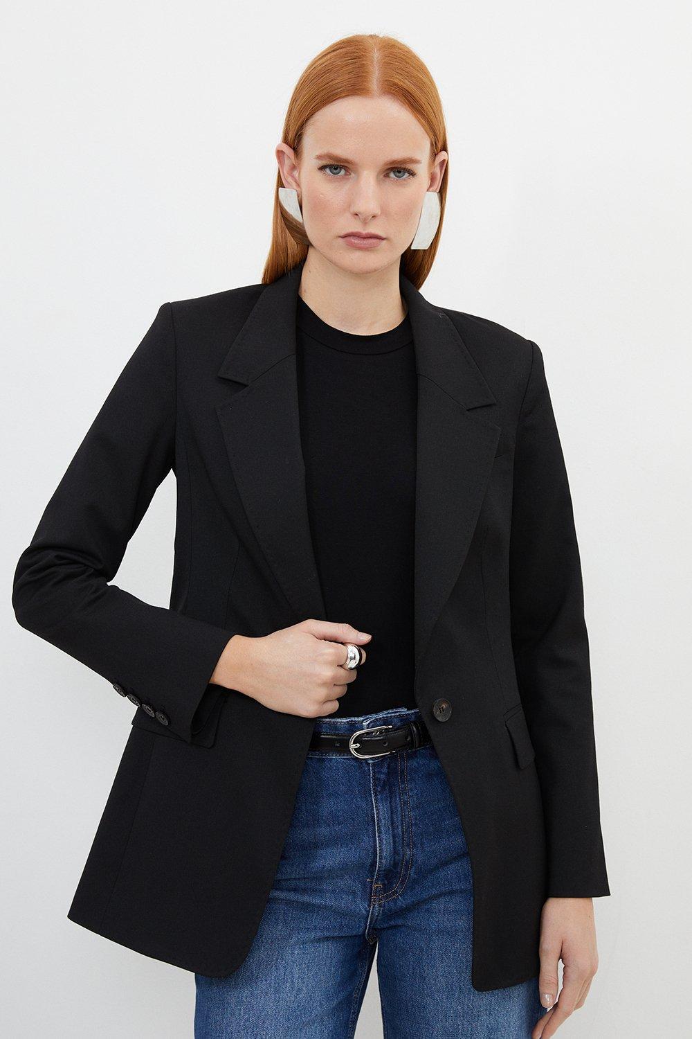 Однобортный пиджак из твила премиум-класса строгого кроя Karen Millen, черный цена и фото