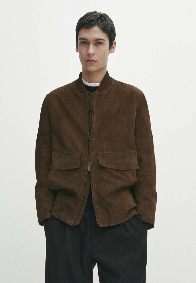 

Кожаная куртка WITH POCKETS Massimo Dutti, цвет dark brown