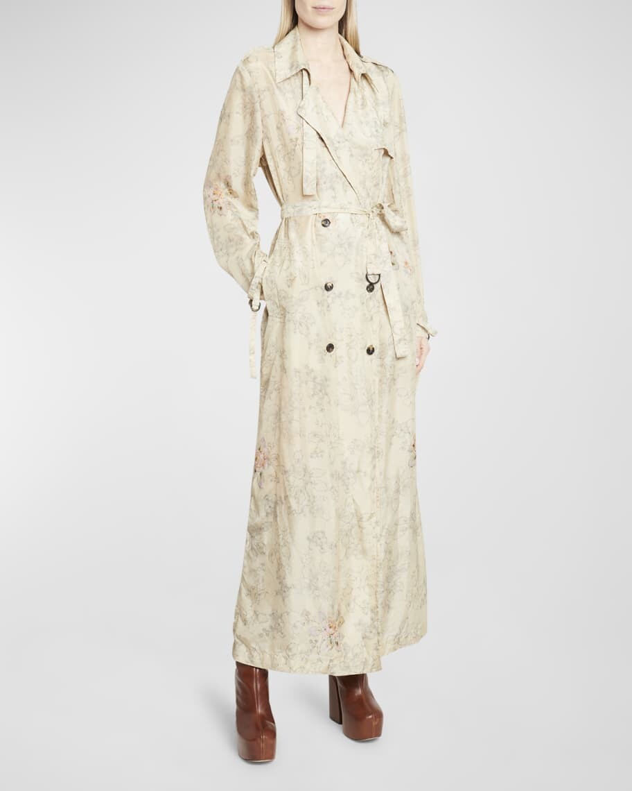 

Двубортный шелковый плащ Renwicks с цветочным принтом Dries Van Noten