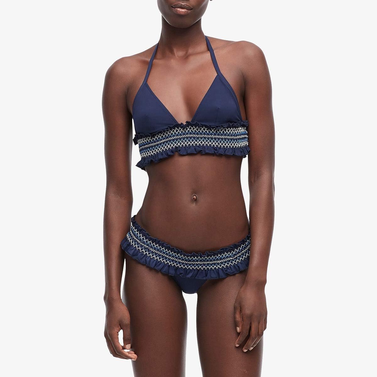 

Купальник Jonathan Simkhai Striped Smocked Halter Bikini, цвет Midnight