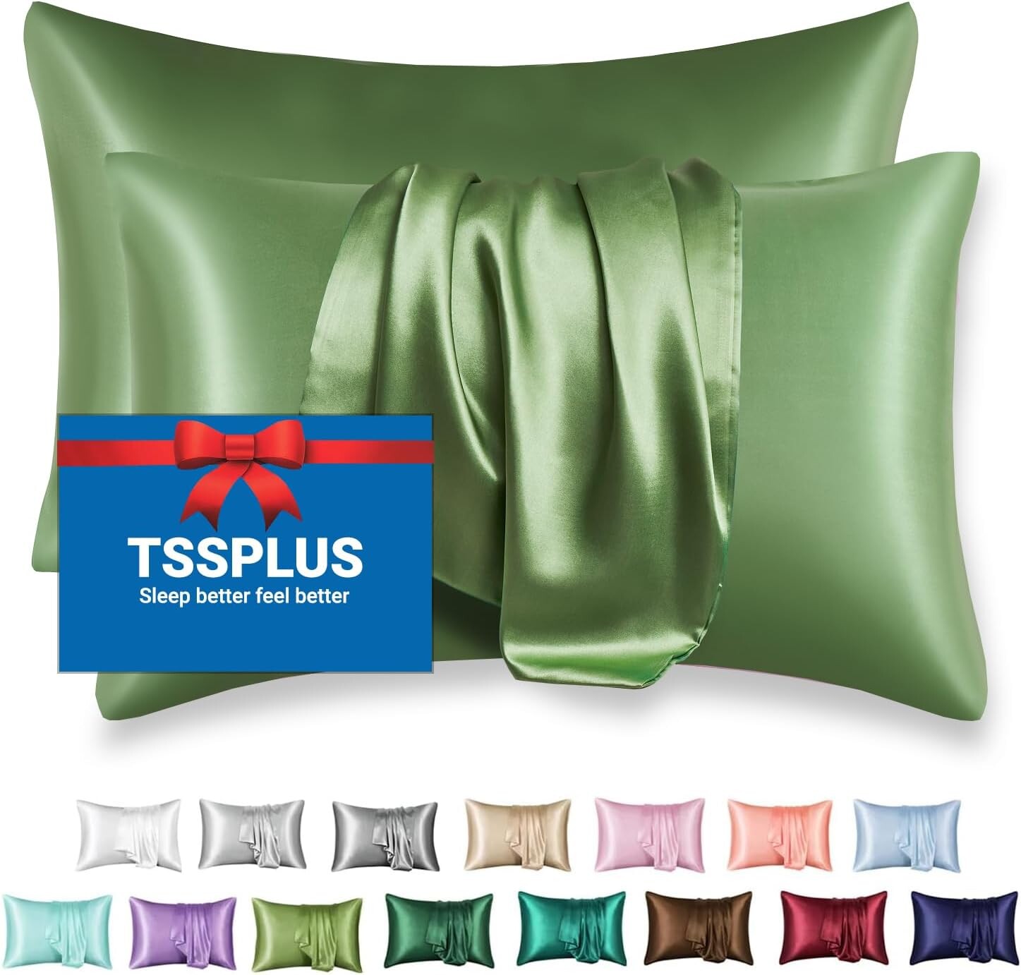 

TSSPLUS Стандартные наволочки, набор из 2 шт., атласные наволочки с зелеными подушками, наволочки для волос и кожи, уход за собой, подарки для женщин и мужчин, вещи для девочек-подростков, декор комнаты (стандартный, бобово-зеленый, 2 шт.)