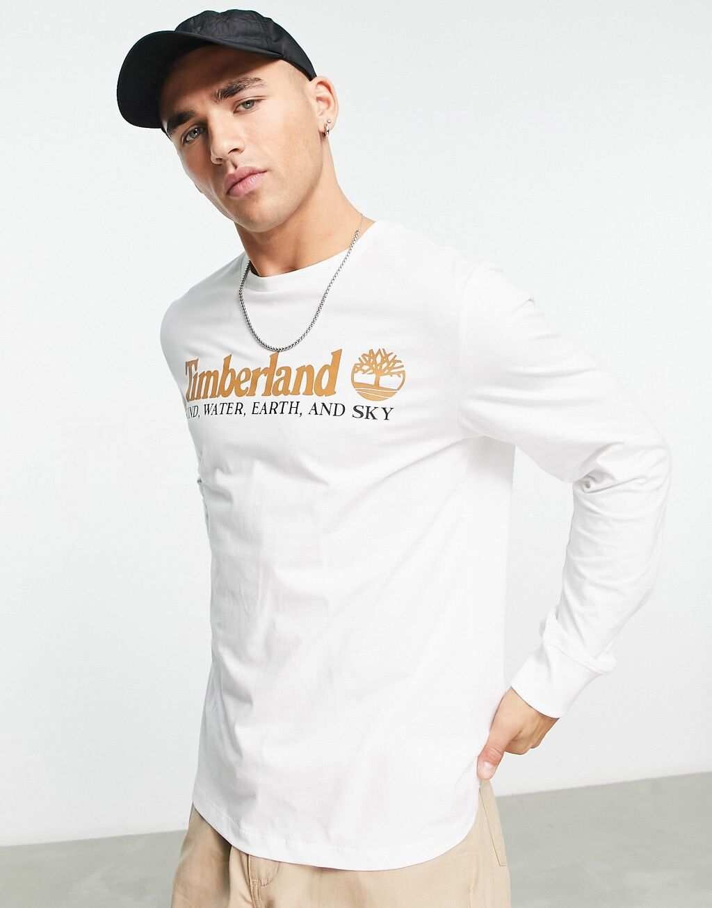

Белая футболка с длинными рукавами Timberland