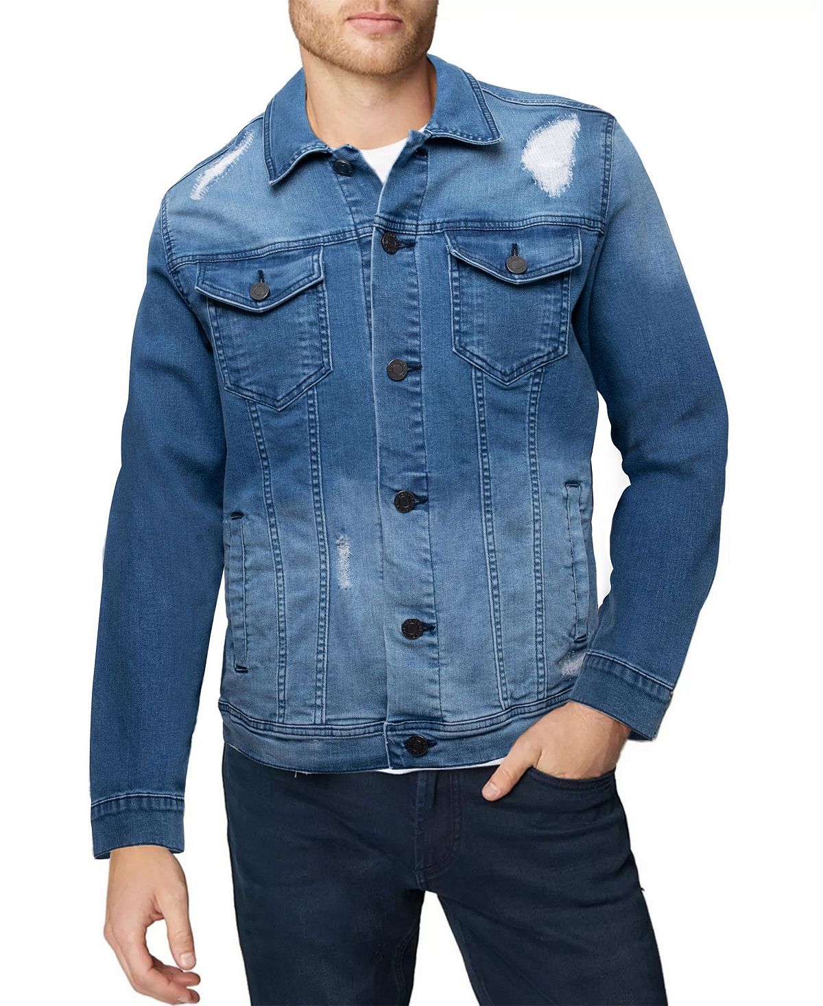 Мужская узкая джинсовая куртка из стираного денима X-Ray мужская хлопковая джинсовая куртка однотонная повседневная однобортная джинсовая куртка с лацканами пальто