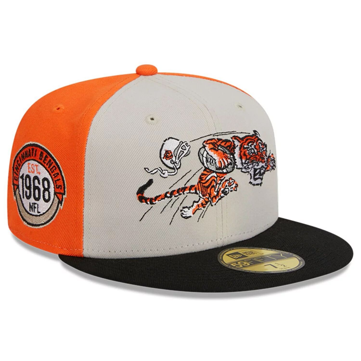 

Мужская облегающая шляпа New Era кремового/черного цвета Cincinnati Bengals 2023 Sideline Historic 59FIFTY
