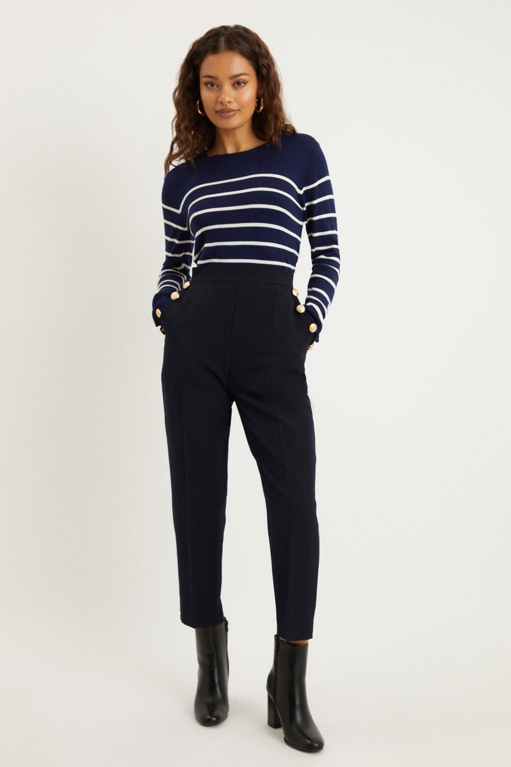 

Приталенные брюки узкого кроя Petite на пуговицах Dorothy Perkins, темно-синий