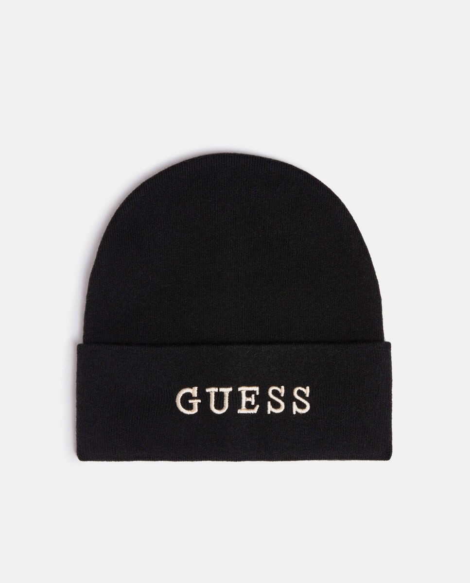 

Черная вязаная шапка с вышитым логотипом Guess, черный
