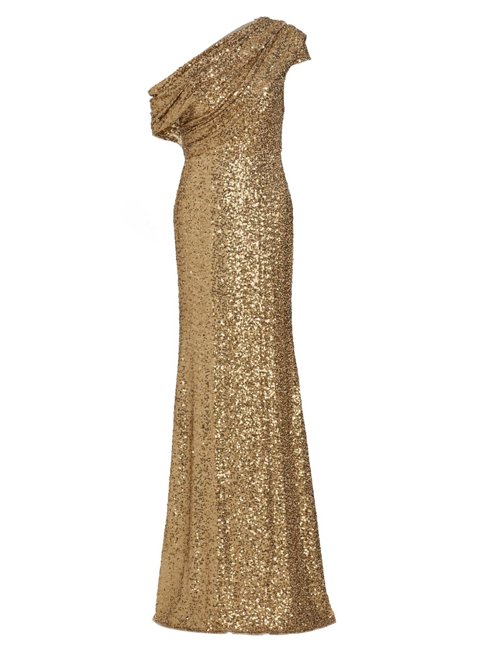 Асимметричное платье с пайетками и драпировкой Badgley Mischka, золотой