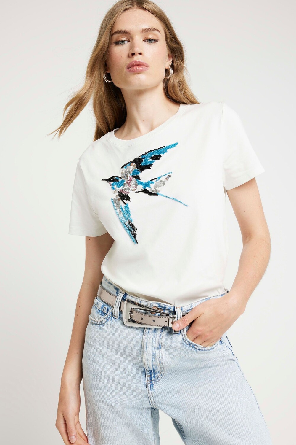 

Футболка с декоративным изображением птицы River Island, белый
