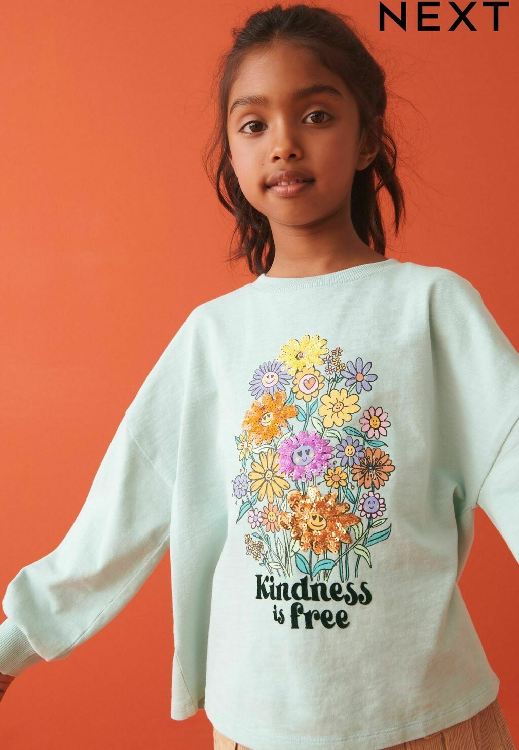 

Футболка с длинными рукавами Sequin Flowers Next, цвет teal blue