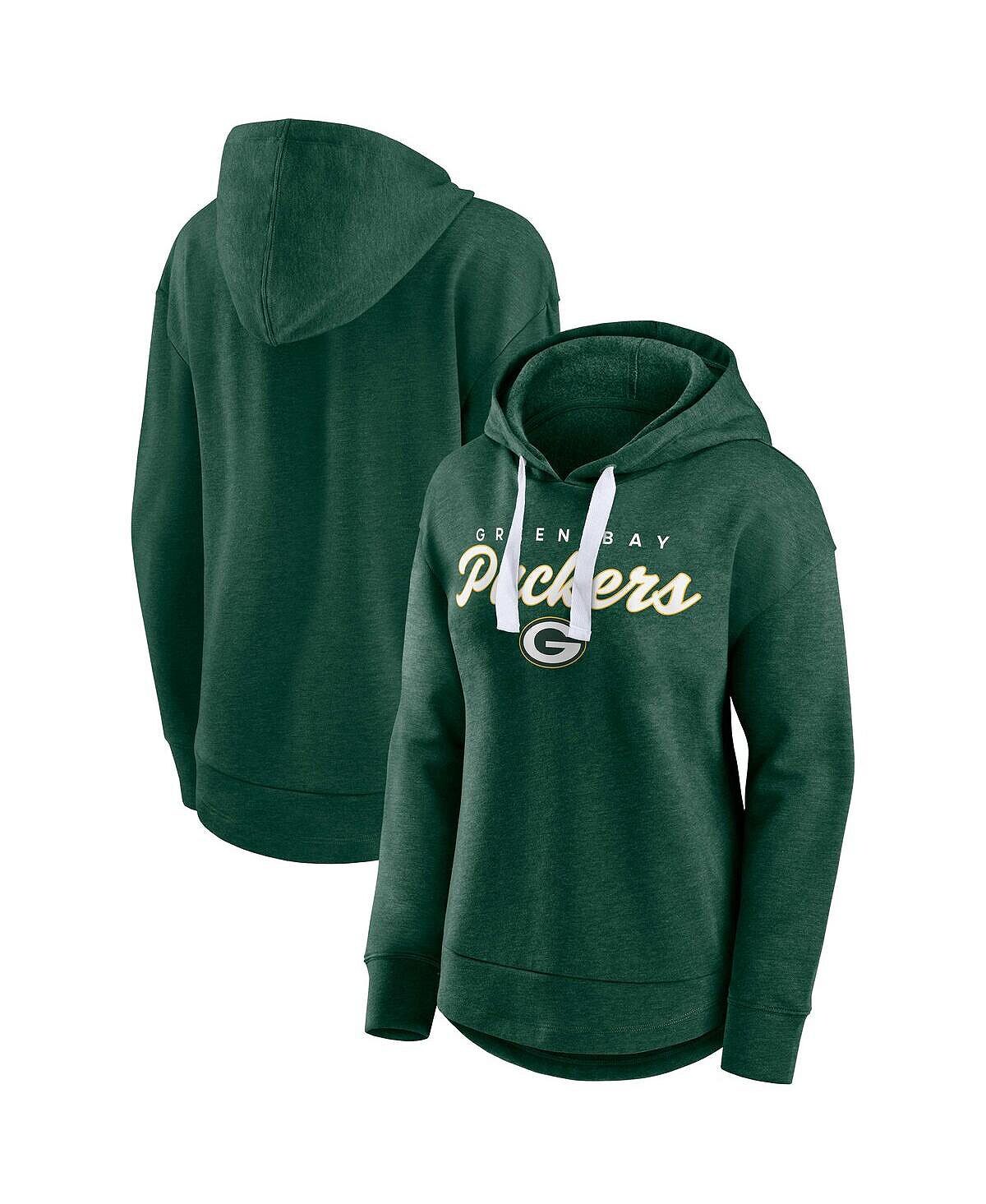 

Женский пуловер с капюшоном с логотипом Heather Green Green Bay Packers Fanatics