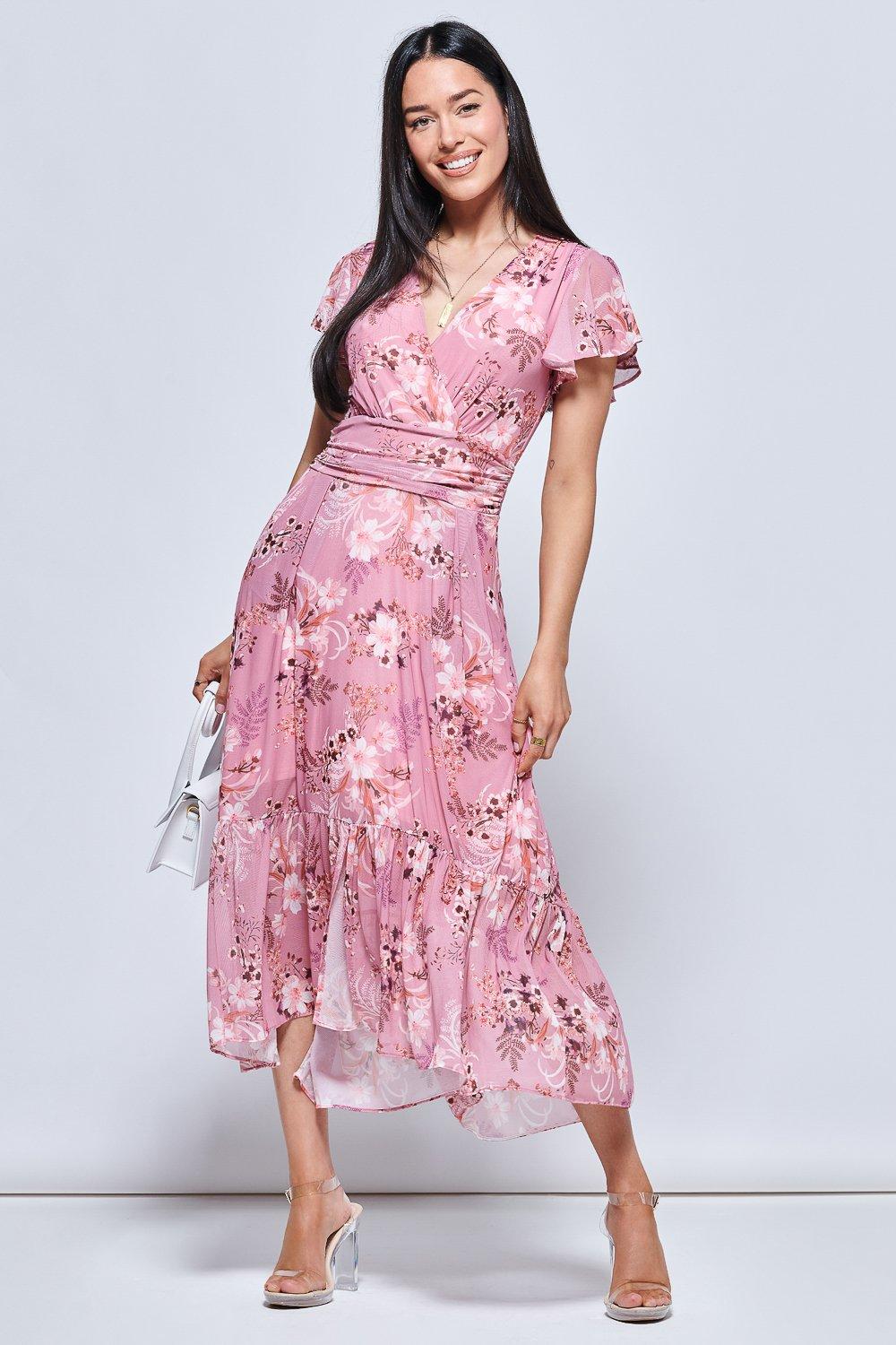 цена Многоярусное платье макси из сетки с принтом Carleigh Jolie Moi, розовый