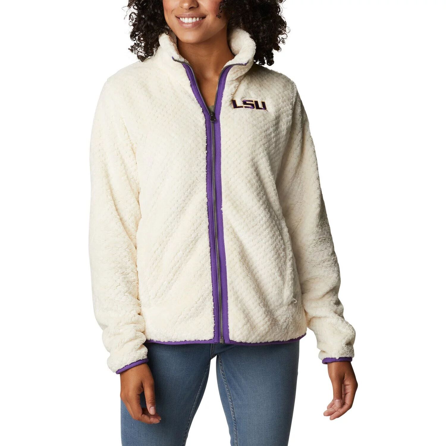 

Женская кремовая куртка Columbia LSU Tigers Fireside II Sherpa с молнией во всю длину, Бежевый