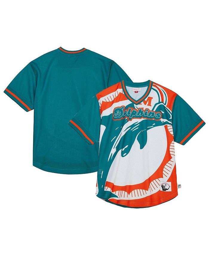 

Мужская футболка Aqua Miami Dolphins Jumbotron 3.0 с v-образным вырезом Mitchell & Ness, синий