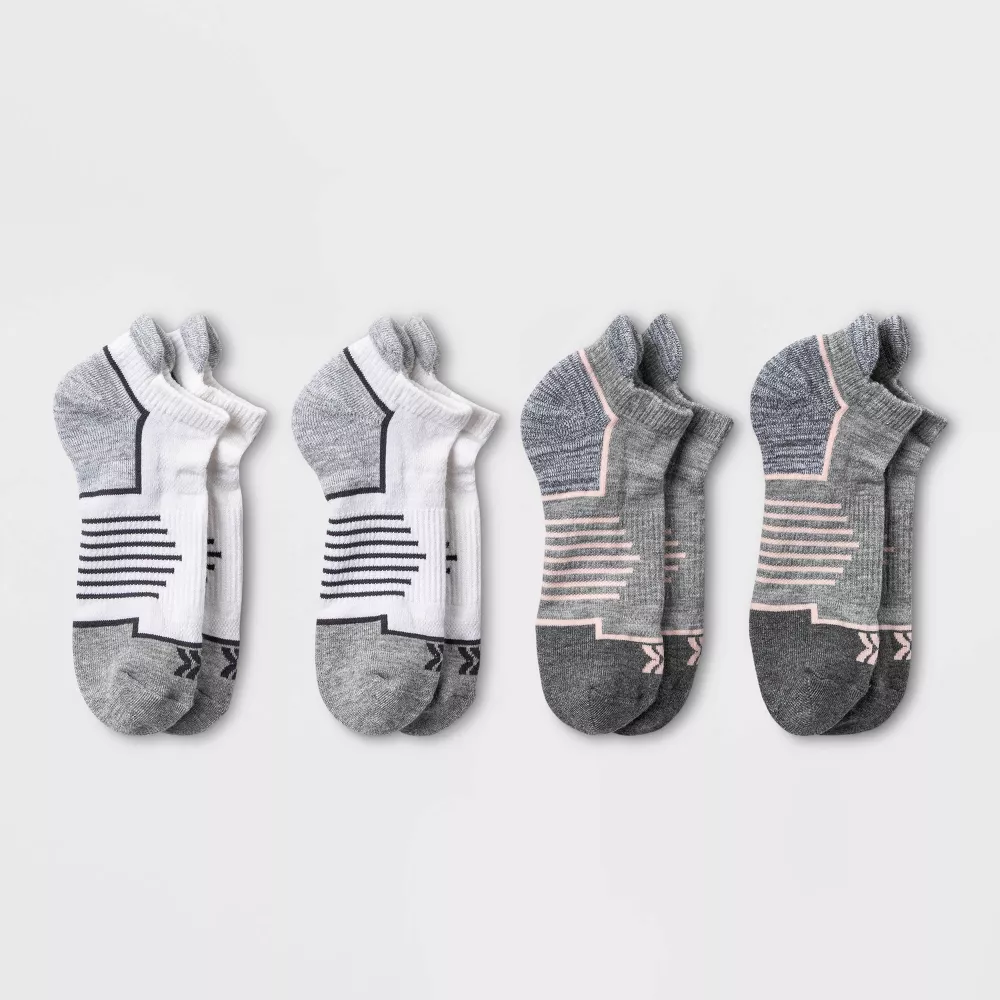 

Женские носки Active Accents Cushioned 4pk No Show Tab Athletic Socks - All In Motion, цвет Gray/White