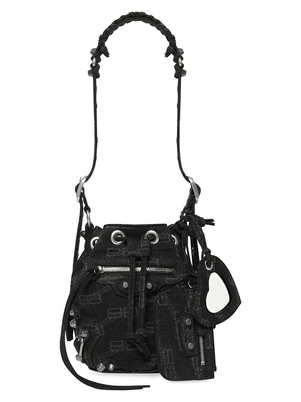 

Сумка-мешок Le Cagole XS Bb из денима с монограммой Balenciaga, черный
