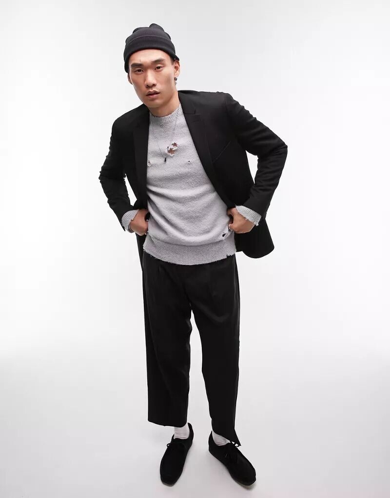 

Черный приталенный пиджак из джерси Topman