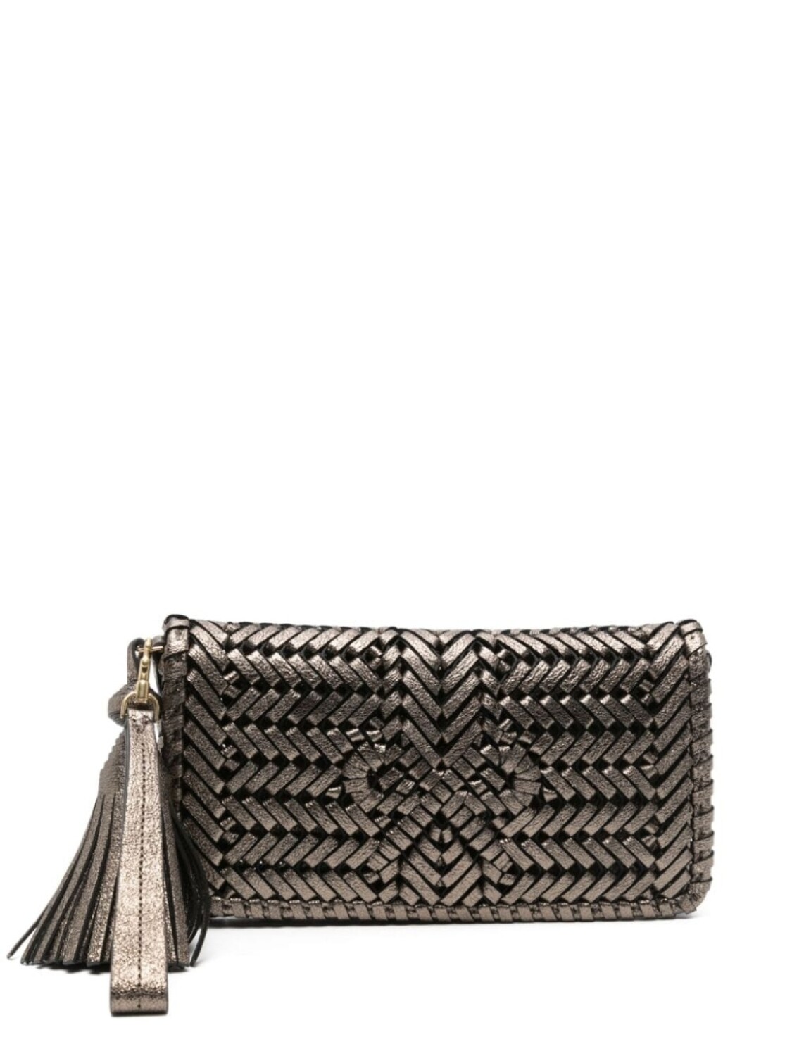 

Anya Hindmarch плетеный клатч с эффектом металлик, серый