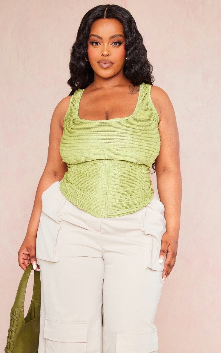 

PrettyLittleThing Зеленый текстурированный топ с квадратным вырезом Plus
