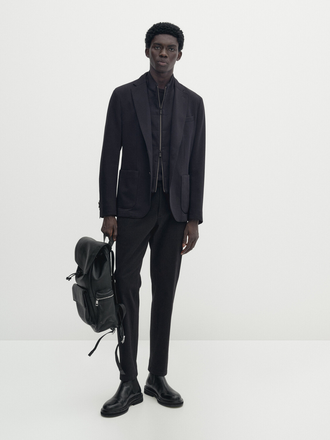 

Пиджак из хлопка на съемной подкладке Massimo Dutti, темно-синий