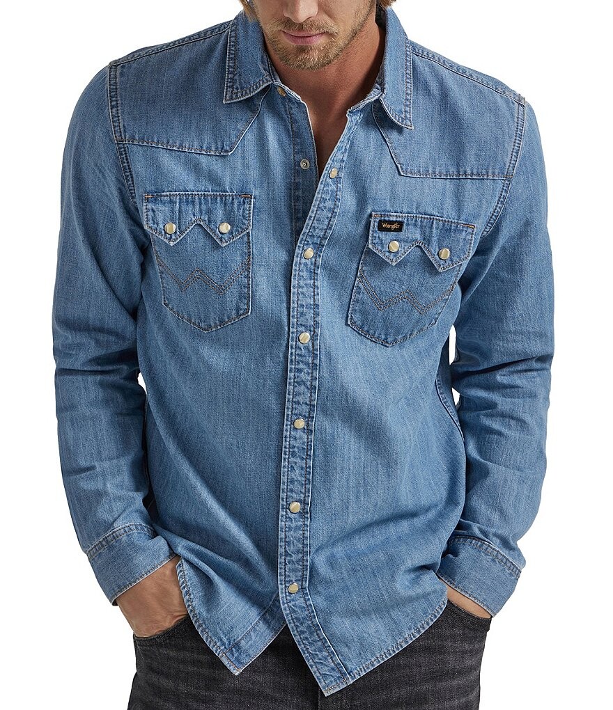 

Джинсовая рубашка в стиле вестерн Wrangler с длинными рукавами, синий