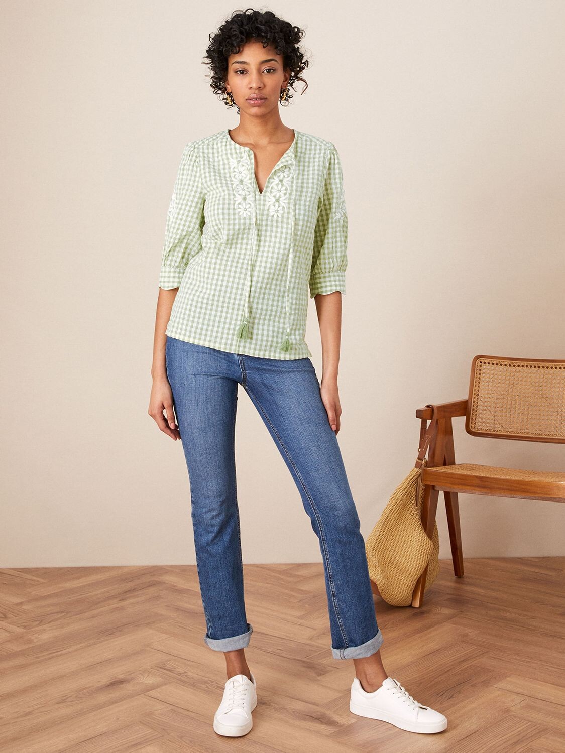 

Топ с вышивкой Monsoon Gingham, зеленый