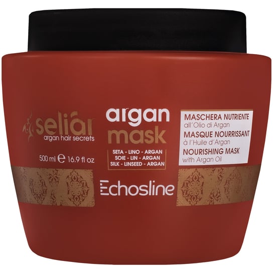 Питательная аргановая маска для поврежденных волос с маслом льна и протеинами шелка, 500 мл Echosline, Seliar Argan Mask