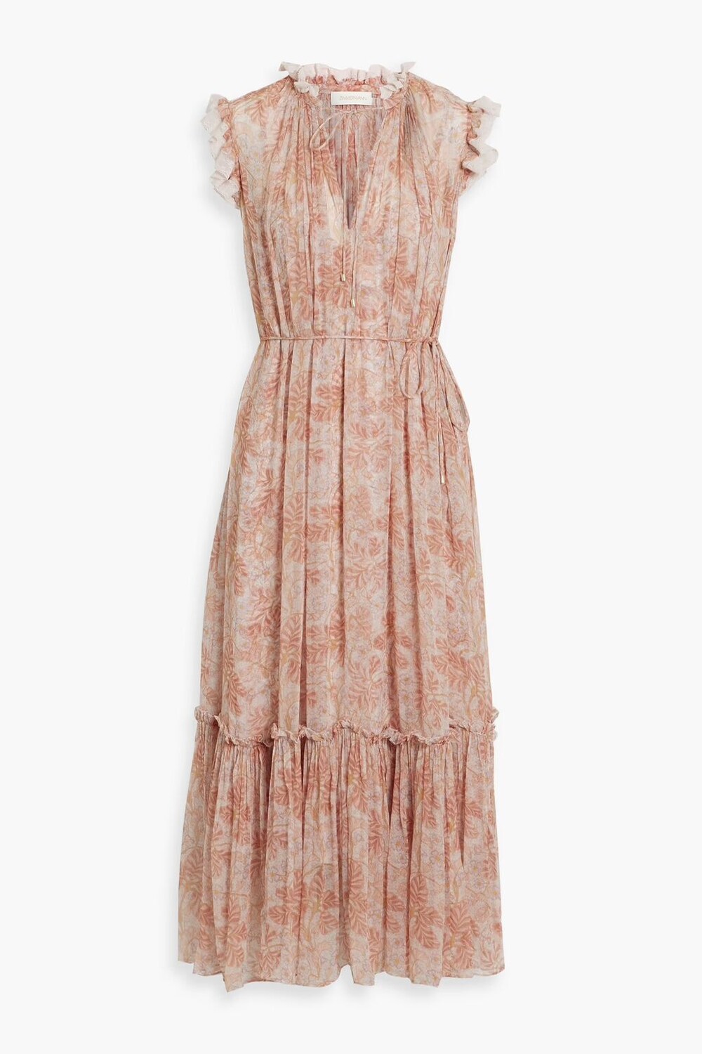 

Шифоновое платье миди со сборками и принтом Zimmermann, цвет Blush