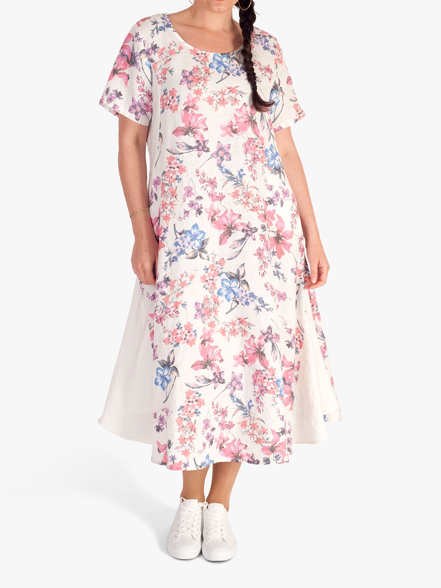 Льняное платье-миди с цветочной вставкой chesca, белый/фуксия limon платье льняное фуксия 26004 s