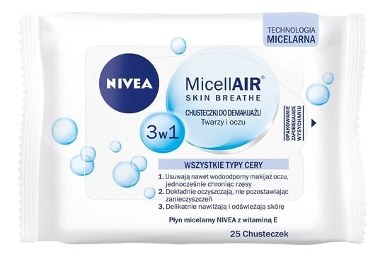 

Салфетки MicellAir Skin Breathe для лица и глаз 3в1 для всех типов кожи 25 шт. Nivea