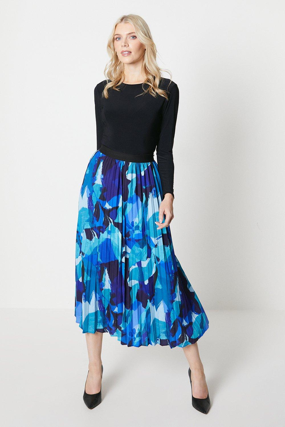 Плиссированная абстрактная юбка-миди Debenhams, синий