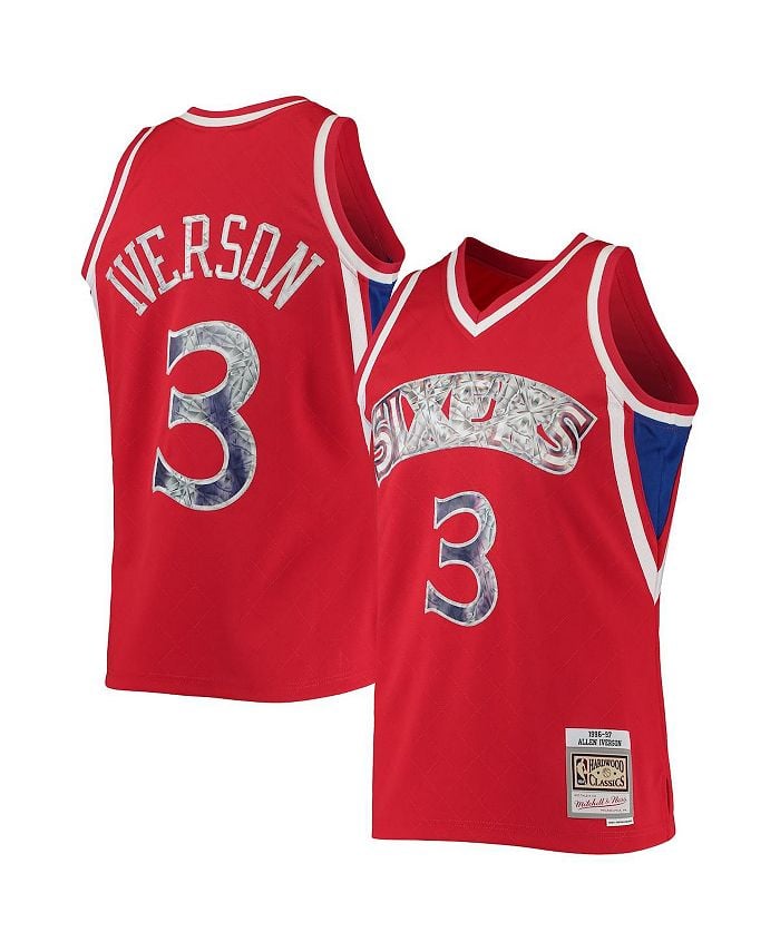 

Мужская футболка Allen Iverson Red Philadelphia 76ers 1996-97 Hardwood Classics 75th Anniversary Diamond Swingman Mitchell & Ness, красный