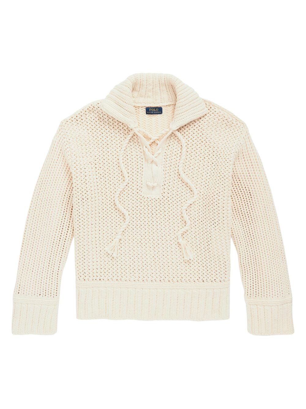 

Хлопковый свитер открытой вязки на шнуровке Polo Ralph Lauren, кремовый